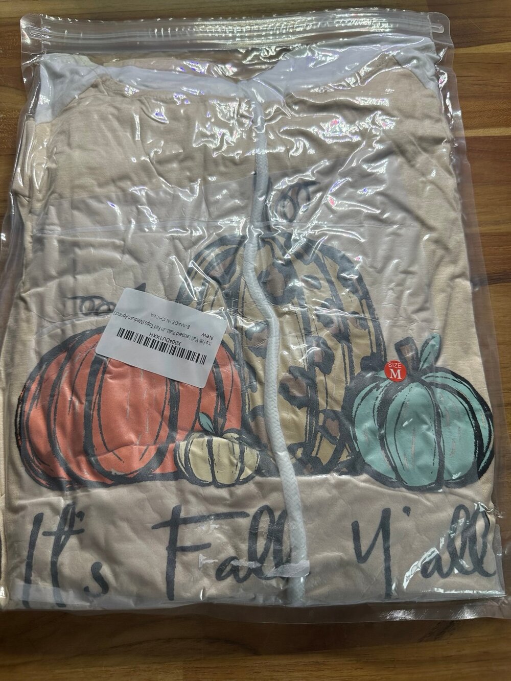 NWT MHTOR It's Fall Y'All Leopard Plaid Kangaroo Pocket Hoodie LS Sz Med